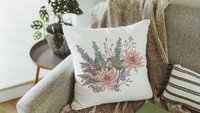 water lily & larkspur flower throw pillow for bed, July kitchen towels, July birth month flower gift for Mom, July birthday gifts for her