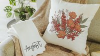 red poppy & gladiolus flower throw pillow for bed, August birthday kitchen towels, August birth month flower gifts for her, best friend