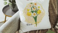 daffodil flower throw pillow for sofa, March birth flower gift for Mom, narcissus flower kitchen towels, March birthday gifts for women