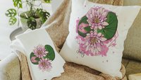 July birth flower throw pillow for bed, larkspur kitchen towels, water lily birth month flower decor, July birthday gifts for her, Leo gifts