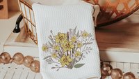 daffodil kitchen decor, floral hand towels for besties, March birth flower gift for friend birthday gifts for her, guest bathroom must haves