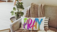 pray pillow for chair, neon decor, trendy decorative throw pillows best sellers, bright Christian lumbar pillow for bed, prayer warrior gift