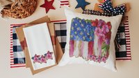 watercolor American flag throw pillow for porch swing, floral kitchen towels, 4th of July decor patriotic gifts for women, military wife
