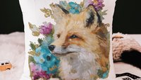 watercolor fox throw pillow for dorm, floral fox bedroom decor, fox gifts for women, whimsical woodland nursery decor, college gifts for