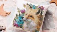 watercolor fox throw pillow for dorm, floral fox bedroom decor, fox gifts for women, whimsical woodland nursery decor, college gifts for