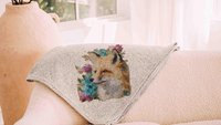 watercolor fox throw blanket for armchair, cozy gifts for sister, college dorm decor for girls, fox gifts for women, snuggle blanket 50x60