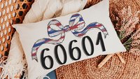 personalized patriotic coquette throw pillow for dorm, college gifts for her, custom zip code pillow cover 12x20, college dorm decor for
