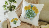 cosmos flower throw pillows for sofa, October birth flower gift for teacher, marigold flower kitchen towels, October birthday gifts for bff