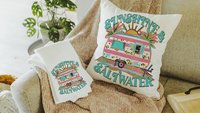sunshine and saltwater summer throw pillow boho camper decor for RV life essentials gift, hippie kitchen towels for sister, beach house gift