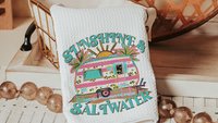 sunshine and saltwater summer throw pillow boho camper decor for RV life essentials gift, hippie kitchen towels for sister, beach house gift