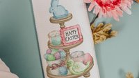 Happy Easter kitchen towels for gifts, Easter hostess gifts for women, pastel Easter kitchen hand towels for church, Easter eggs and bunnies