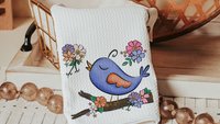 cute birdhouse floral throw pillow covers 18x18, bird lover gifts, Spring decor for home, bluebird kitchen towels for gifts, gardener gift
