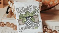beleaf in yourself inspirational throw pillows for couch funny plant lover gifts, monstera plant kitchen towel for women, plant mom gifts