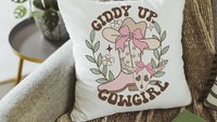 cowgirl coquette throw pillows for bed light pink western nursery decor girl, country girl kitchen towels for friends, cute Christmas gifts