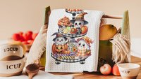 spooky cute ghost Halloween kitchen towels, whimsical fall host gift, boo basket stuffers for adults, not so scary Halloween fall style gift