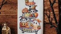 spooky cute ghost Halloween kitchen towels, whimsical fall host gift, boo basket stuffers for adults, not so scary Halloween fall style gift