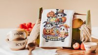 spooky cute ghost Halloween kitchen towels, whimsical fall host gift, boo basket stuffers for adults, not so scary Halloween fall style gift