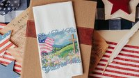 God shed His grace on thee throw pillows for porch swing, Christian 4th of July kitchen towels, America the Beautiful patriotic gifts for
