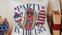 party in the USA 4th of July throw pillows for porch swing, American hot dog funny accent pillow covers 18x18, patriotic gifts for women