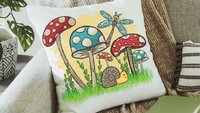 mushroom throw pillow for bed, cottagecore room decor, nature lover gift for women, woodland nursery decor, snail decor, outdoorsy gifts for