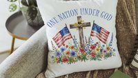 one nation under God American flag decorative pillows for couch, 4th of July wildflower throw pillow home decor, patriotic gifts for women