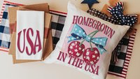 home grown cherry vibes throw pillows for porch swing, USA kitchen towel for Mom, 4th of July Americana pillow covers 18x18, patriotic gifts
