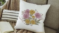 yellow mums flower throw pillow for bed, November birthday kitchen towels, November birth month flower gifts for her, purple chrysanthemum