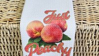 just peachy kitchen towels, Southern home decor, peachy keen kitchen hand towels, peach kitchen decor, Georgia gifts cute housewarming gifts
