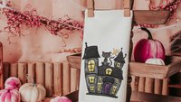 haunted house spooky cute Halloween throw pillows for sectional, whimsigoth decor, whimsical Halloween gift set for women, witchy gifts for