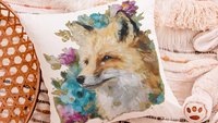 watercolor fox throw pillow for dorm, floral fox bedroom decor, fox gifts for women, whimsical woodland nursery decor, college gifts for