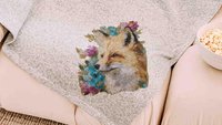 watercolor fox throw blanket for armchair, cozy gifts for sister, college dorm decor for girls, fox gifts for women, snuggle blanket 50x60
