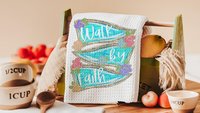 walk by faith scripture throw pillow for couch, 2 Corinthians 5:7 Bible verse kitchen decor, Christian gifts for women sisters in Christ