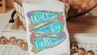 walk by faith scripture throw pillow for couch, 2 Corinthians 5:7 Bible verse kitchen decor, Christian gifts for women sisters in Christ