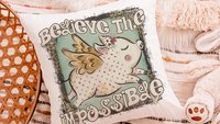 flying pig throw pillows for kids, believe the impossible inspirational gifts for girls, encouraging classroom decor, cute pig gifts for her