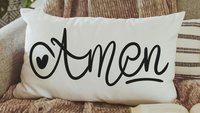amen pillow for chair, minimalist Christian lumbar pillow cover 12x20, Christian gifts for women sisters in Christ, faith decor, godmother