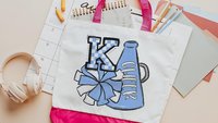 personalized royal blue cheerleader tote bags for girls, back to school gifts for college students, initial tote bag for school, cheer mom