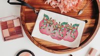 personalized watercolor apple for teacher wristlet with name, cute teacher gifts for women, leopard print coquette bow makeup bag for purse