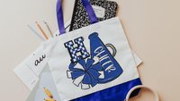 personalized white and gold cheer tote bag for girls, cheer gifts for seniors, gold checkered initial tote bag for teen girls back to school