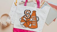 personalized white and maroon cheer tote bag for school, cheer gifts for girls, maroon checkered initial tote bag for teen girls, cheer mom