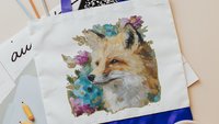 watercolor fox tote bag teacher gifts for women, floral fox gifts for sisters, library tote for books, college gifts for girls, eco friendly