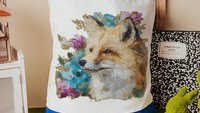 watercolor fox tote bag teacher gifts for women, floral fox gifts for sisters, library tote for books, college gifts for girls, eco friendly