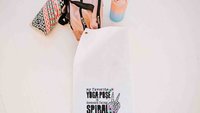 downward spiral funny yoga towels with grommet, snarky humor hot yoga gifts for women, gym bag accessories, workout gifts for her, yogi girl