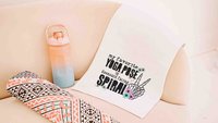 downward spiral funny yoga towels with grommet, snarky humor hot yoga gifts for women, gym bag accessories, workout gifts for her, yogi girl