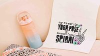 downward spiral funny yoga towels with grommet, snarky humor hot yoga gifts for women, gym bag accessories, workout gifts for her, yogi girl