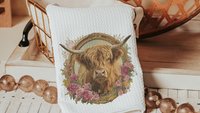 shaggy cow kitchen towels for Christmas gifts for neighbors, highland cow kitchen decor, floral cow gifts for cow lovers, secret Santa gifts