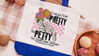 pretty to petty funny tote bag unique gifts for sisters, don't play with me sarcastic gifts for coworkers, trendy tote bags for women, best
