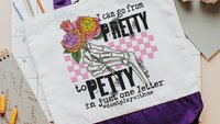 pretty to petty funny tote bag unique gifts for sisters, don't play with me sarcastic gifts for coworkers, trendy tote bags for women, best