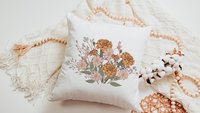 blush pink cosmos & orange marigold throw pillow for bed, October birthday kitchen towels, October birth month flower gifts for her, best