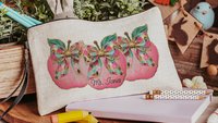 personalized watercolor apple for teacher wristlet with name, cute teacher gifts for women, leopard print coquette bow makeup bag for purse