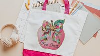 personalized watercolor apple for teacher tote bag with name, cute teacher gifts for coworkers, coquette totes for books, preschool teacher